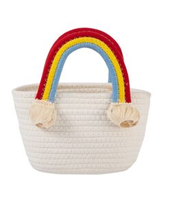 Rainbow Hand-Held Hemp Rope Woven Bag Basket Holiday Beach Handbag