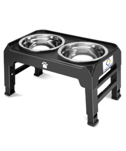 Raised Dog Bowl Stand With 2 Steel Pet Feeder Bowls & Adjustable Height