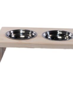 Raised Pet Feeder For Medium Dogs with 2 Stainless Steel Bowls White