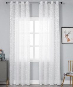 Ready Made Sheer Floral Living Room Taped Curtains W400cm x H230 cm