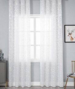 Ready Made Sheer Floral Living Room Taped Curtains W600cm x H250 cm.