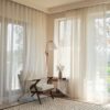 Readymade Curtain Plain Linen Voile -Taped -Brown 600cm W x 230 cm H