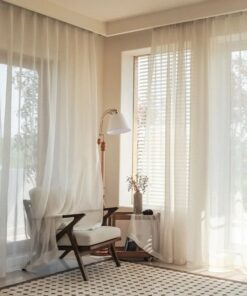 Readymade Curtain Plain Linen Voile -Taped -Brown 600cm W x 230 cm H