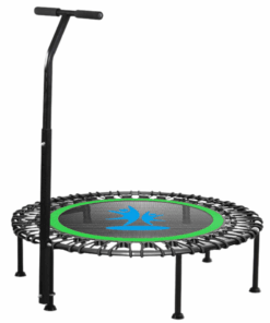 Rebounder Fitness Trampoline - Adjustable Handle Bar - 1818 Fitness - Green, Black