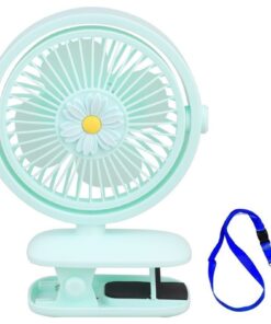 Rechargeable Desktop Mini Clip Fan W/RGB Light & Lanyard - Mint Green
