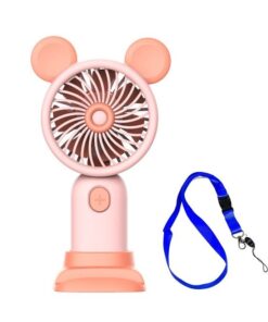 Rechargeable Mini Handheld / Stand Desktop Fan & Lanyard - Pink