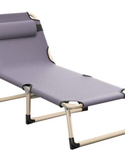 Reclining Foldable Outdoor Sun Lounger Cot Bed With Pillow
