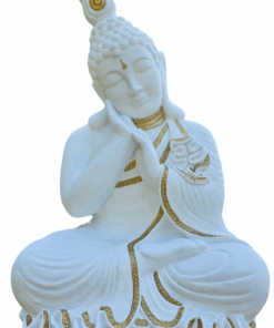 Resting Buddha Right - White & Gold - 42cm