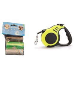 Retractable 5m Doggy Leash + Bonus Poop Bags - Yellow, Black