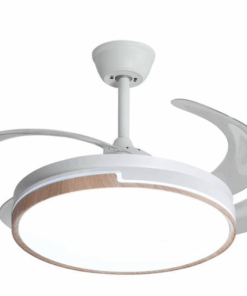 Retractable Ceiling Fan With Remote Control - White and Oak