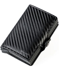 RFID Blocking Anti-theft PU Leather Credit Card Holder Wallet - Black Carbon Fibre