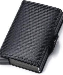 RFID Blocking Auto Pop Up PU Leather Double Credit Card Holder Wallet - Shine Black