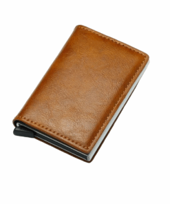 RFID Blocking Protected Aluminum Box PU leather Wallet. - Light Brown