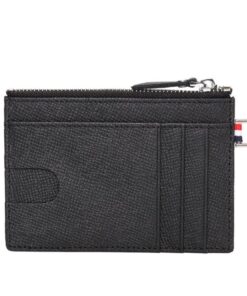 RFID Genuine Leather Card Holder With Zipper Coin Bag - Black