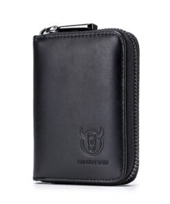 RFID Zipper Leather Wallet - Black