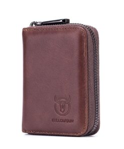 RFID Zipper Leather Wallet - Brown