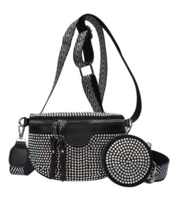 Rhinestone Chest Belt Sling Handbag - Crossbody Waist Bag for Women - SILVER