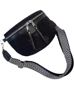 Rhinestone Multi-Pouch Crossbody Bag with Coin Pouch - Black