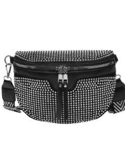 Rhinestone Multi-Pouch Crossbody Bag with Coin Pouch - Silver