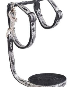 Rogz - 8mm NightCat Cat Lead/H-Harness - Black Paws