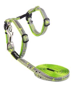 Rogz - 8mm NightCat Cat Lead/H-Harness - Lime Swallows