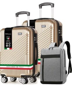 Roma - 2 Set Hardshell Luggage & Backpack 360 Spinner Suitcase - Gold