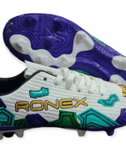 Ronex Fly Soccer Boots Multi Ground - White/Blue Green/Gold - UK 9