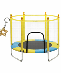 Round Kids Trampoline Outdoor Rebounder with Safety Enclosure Net 1.4m and Handmade Key Holder
