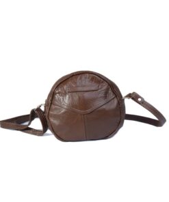 Round Leather Crossbody Bag - Brown