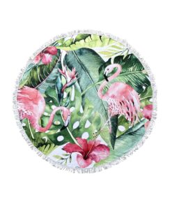Round Microfibre Floral Printed Beach Towel - Green, Pink