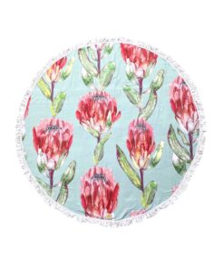 Round Microfibre Floral Printed Beach Towel - Pink, Blue