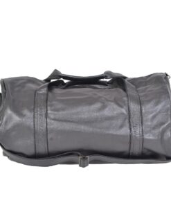 Round Sports Duffel Leather Bag - Black