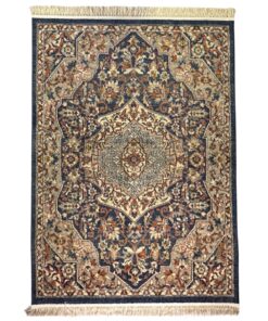 Royal Navy Blue Persian Tabreez Area Rug / Cream 200 x 150cm