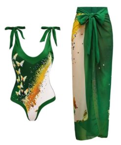 Ruffle Bikini Strappy Set - Green, Yellow - S