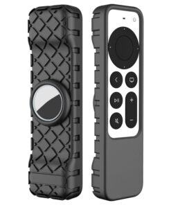 Rugged Silicone Cover with Airtag Holder for Apple TV 4K Remote (Black)