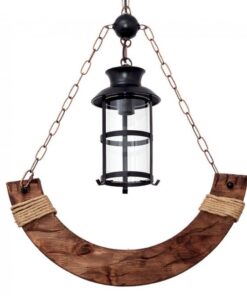 Rustic Wood and Iron and Glass Lamp Pendant Light - EMS