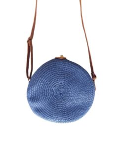 S-Cape Round Rattan Straw Bag - Navy