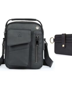 SA Classy - Genuine Leather Crossbody Messenger Shoulder Bag - 7512 & Wallet - Black