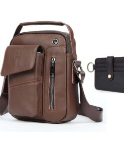 SA Classy - Genuine Leather Crossbody Messenger Shoulder Bag - 7512 & Wallet - Light Coffee