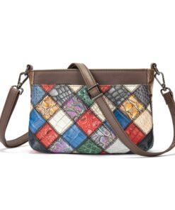 SA Classy Genuine Leather Square Colorful Patchwork Crossbody Handbag 7723