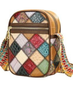 SA Classy Genuine Leather Strap Crossbody Patchwork Purse Handbag 7726
