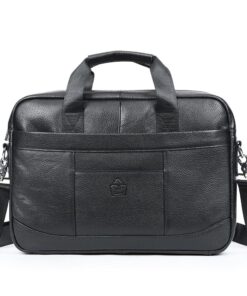 SACLASSY Genuine Leather Bussiness Laptop Crossbody Handbag Bag - Black