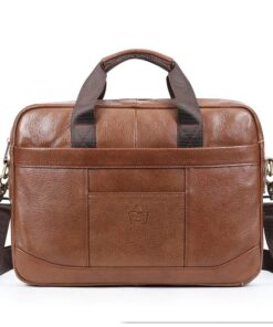SACLASSY Genuine Leather Bussiness Laptop Crossbody Handbag Bag - Brown