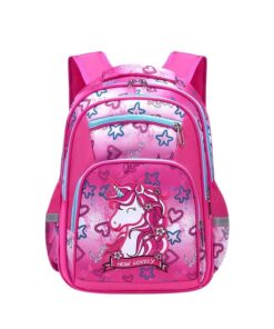 Schoolbags Cartoon Print Waterproof Large Capacity Kids Backpacks - HotPink