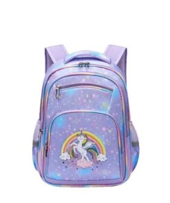 Schoolbags Cartoon Print Waterproof Large Capacity Kids Backpacks - Lavender