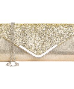 Sequins Evening Clutch Chain Sparkly Crystal Hand Bags Party Prom Wedding - Gold