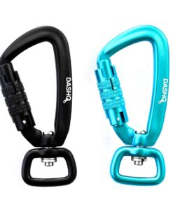 Set of 2 -4kN Auto Locking Carabiner Clips with Swivel Clasp for Dog Leash - Blue, Black