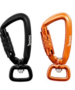 Set of 2 -4kN Auto Locking Carabiner Clips with Swivel Clasp for Dog Leash - Orange, Black