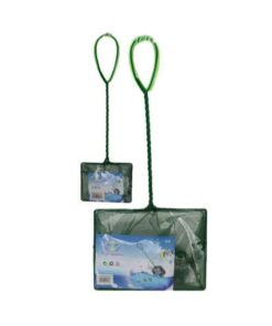 Set of 2 Aquarium Fish Net - Fine Mesh with Plastic Handle - Green