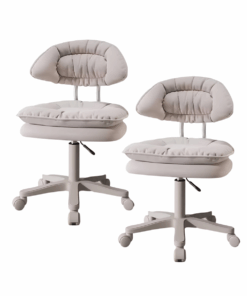 Set Of 2 Ergonomic Hairdressing and Makeup Leather Swivel Cushion Chair - Beige